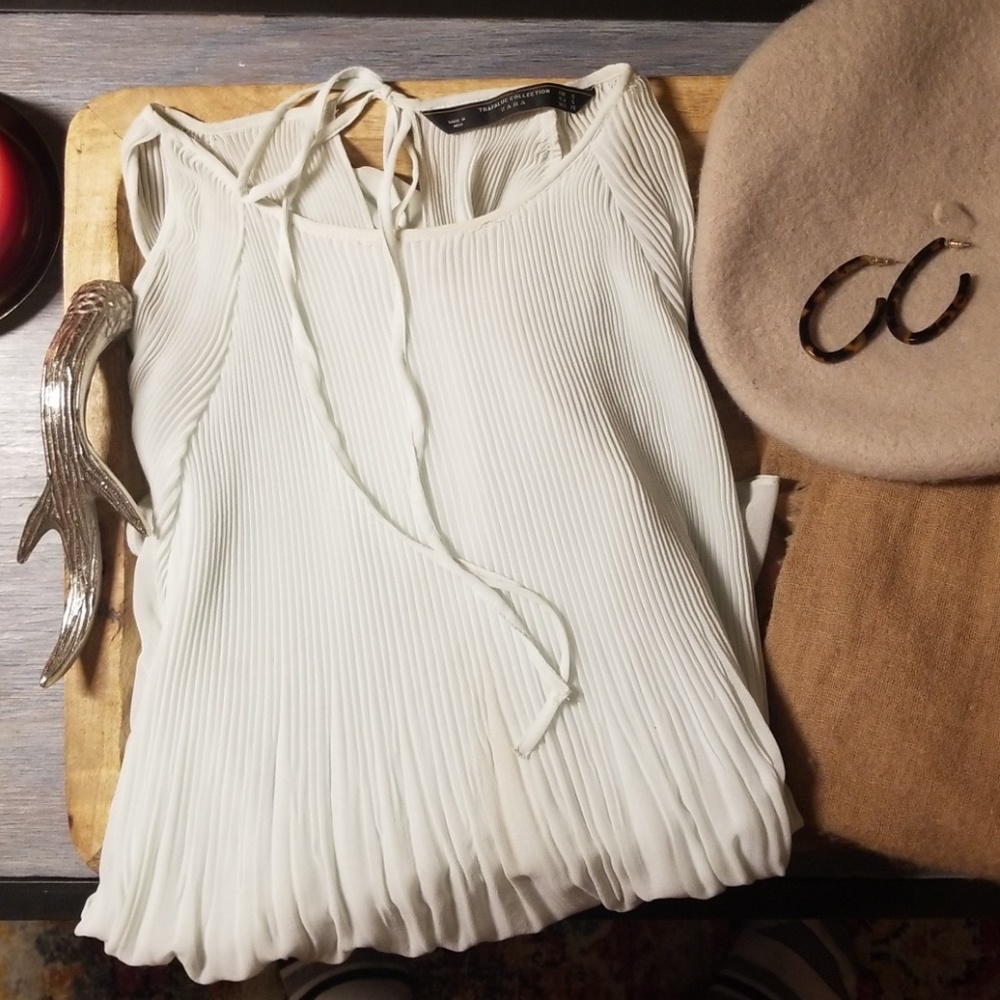 Zara | Pale Mint Pleated Blouse